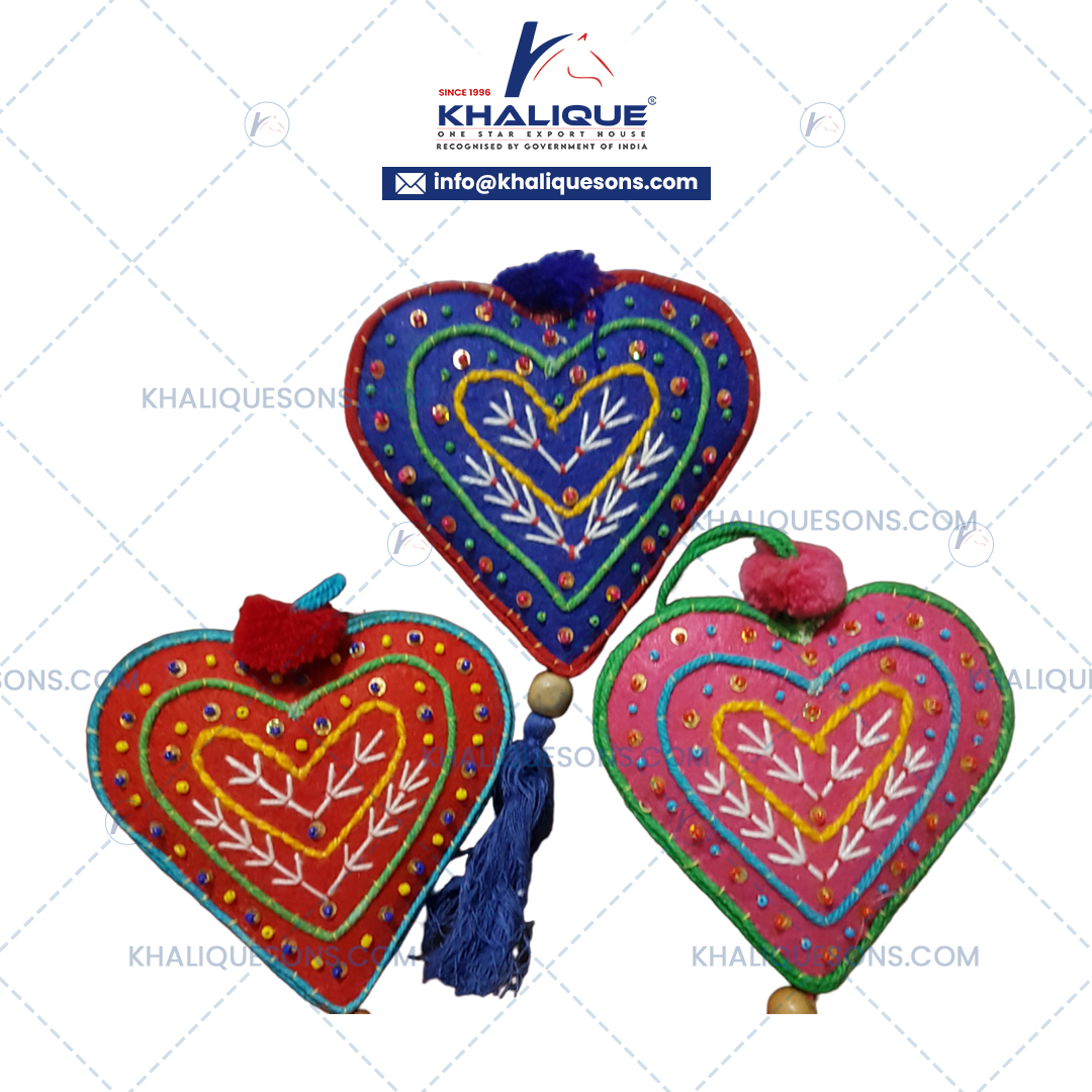 Embroided Heart Christmas Hanging Ornaments