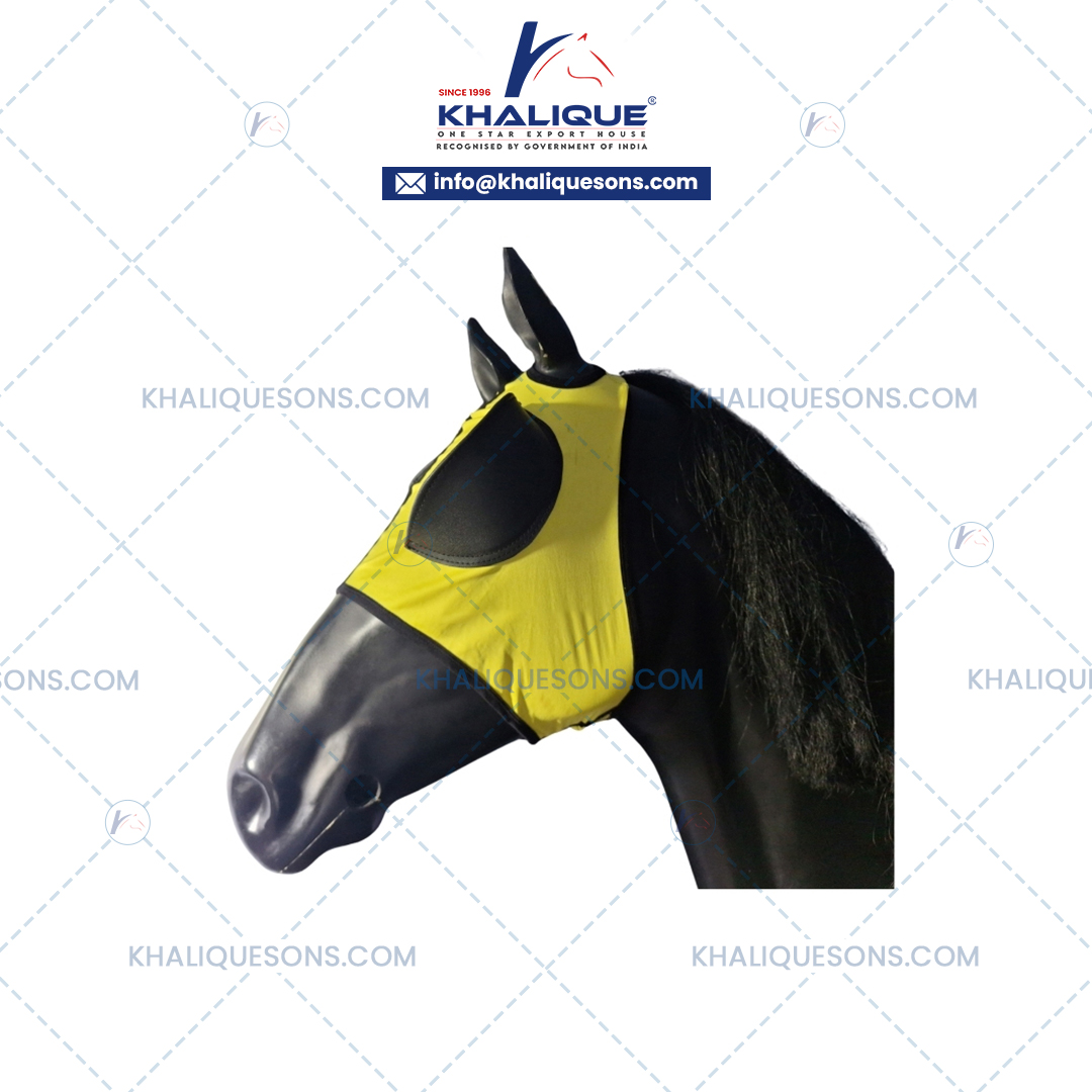 Horse Racing Fly Mask with PU Leather Flap Cap